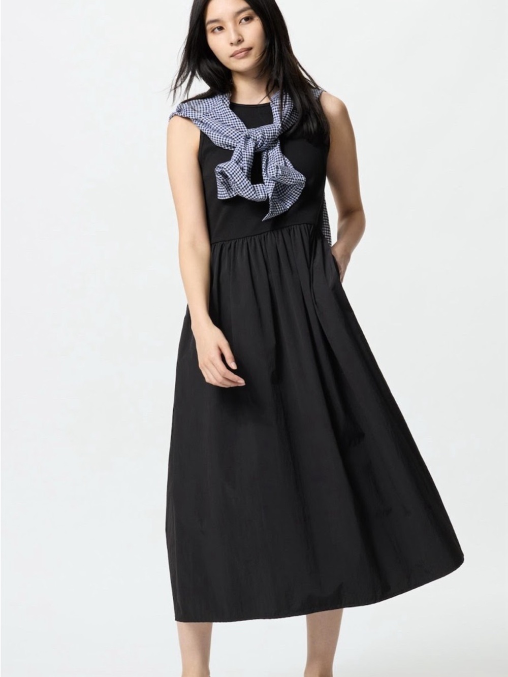 UNIQLO Combination Sleeveless Midi Dress Black Size M